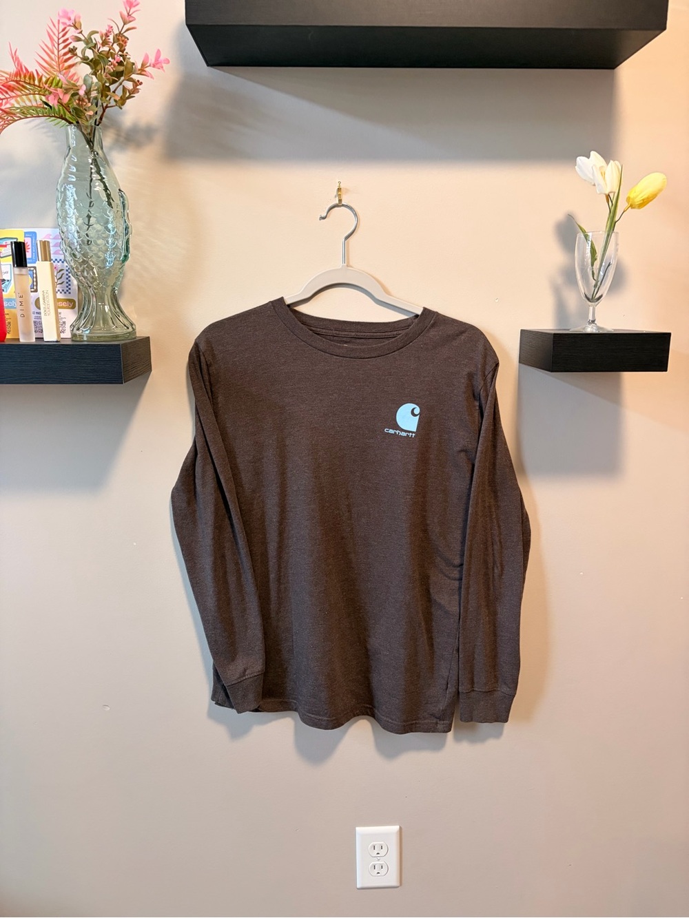 Carhartt Kids Long Sleeve Tee in Chocolate Brown with Small Logo